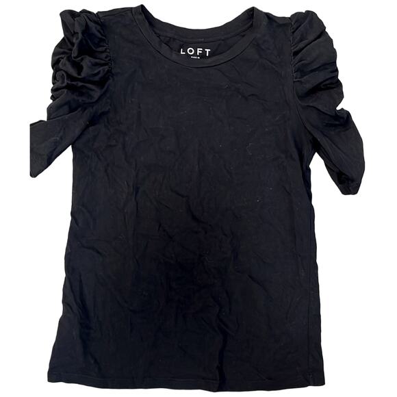Loft black ruched sleeve tshirt, size XS - Picture 1 of 1